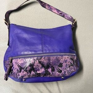 Purple Shoulder Bag with Pink & Black Snake-Print Accent